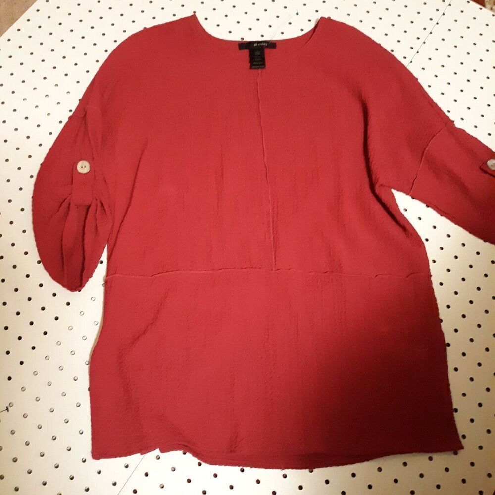 Ali Miles Dark Pink Tunic Top 3/4 Length Roll Tab Sleeve Detail Sz Medium